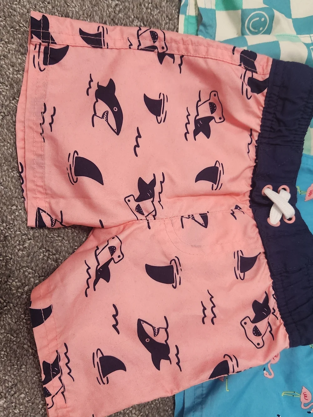 Kids Swim Shorts - Pink Shark Print, Blue Flamingo & Aqua Check Styles 12 Mth